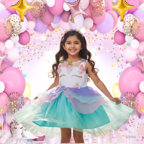 Multi-Layered Unicorn Theme Vibrant Colorful Tutu Dress Fits Girl Size 7 - 8 - Picture 1 of 5